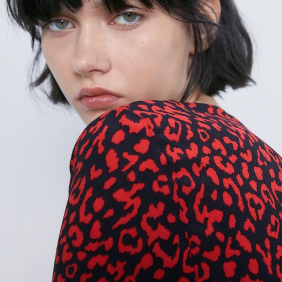 🚩NWT Zara Red Leopard Printed Dress Size M - Picture 11 of 12